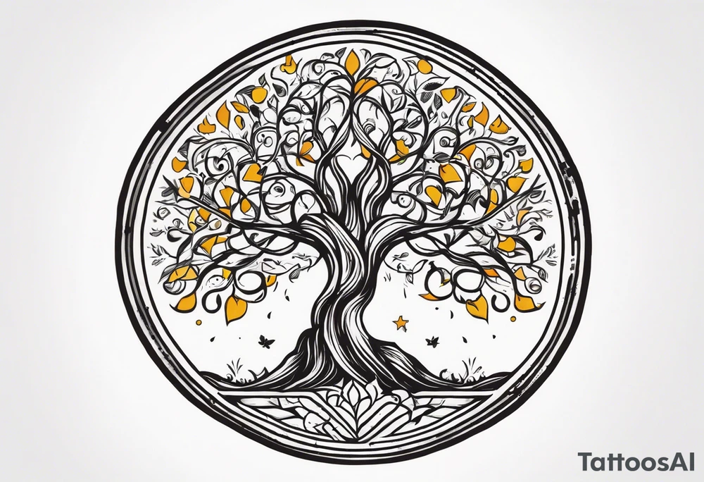 Tree of life sourounded with the text of "dont waste your time back you're not going that way" tattoo idea