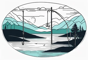 landscape and fishingpole and line with hook tattoo idea