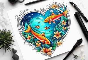 Pisces summer beach mother love tattoo idea