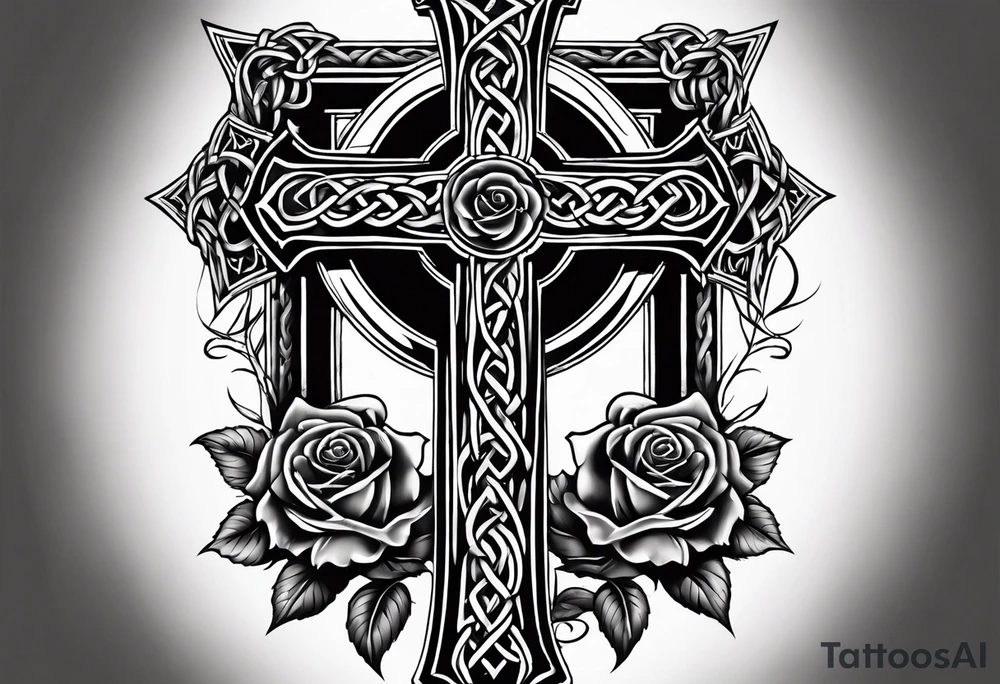 Celtic cross impaled by a rose tattoo idea