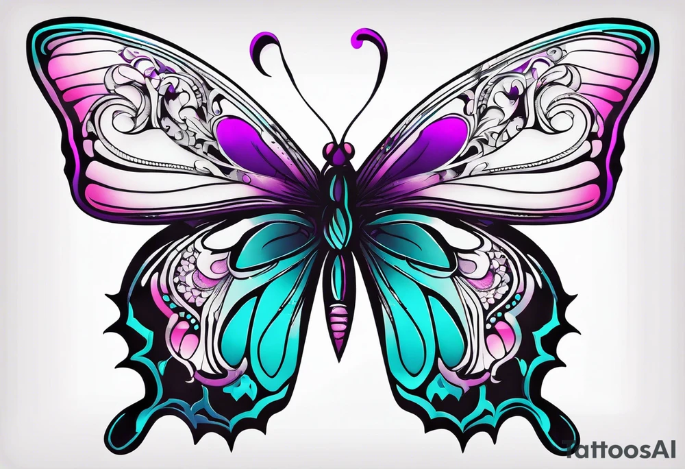 Purple Teal and Pink butterfly tattoo idea