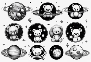 Teddy bear planets tattoo idea