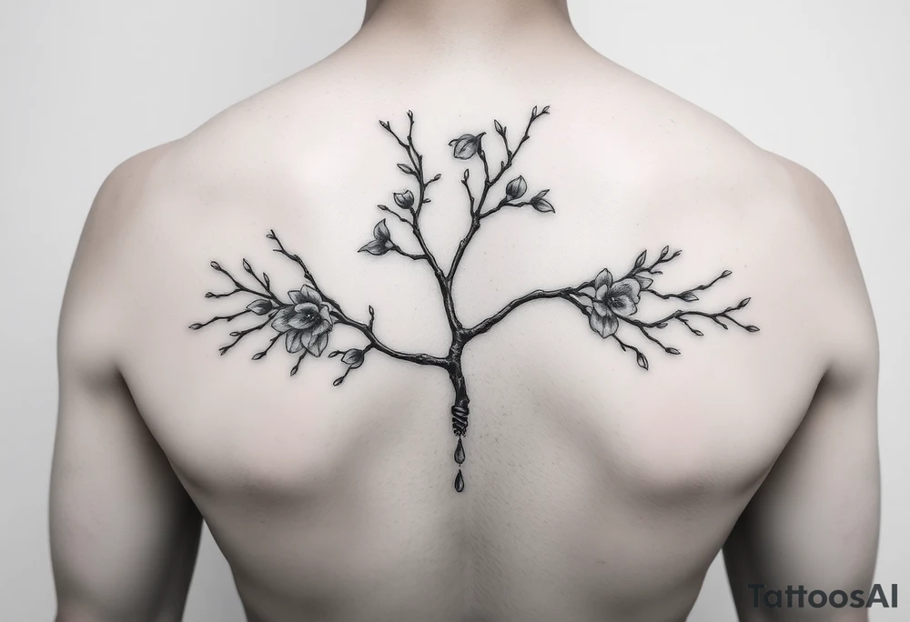 jacaranda tree branches  without flowers with lace drop embellishment feminine tattoo idea