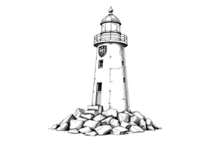 a whole lighthouse with a coat of arms incorporated into the roof without stones on the ground tattoo idea
