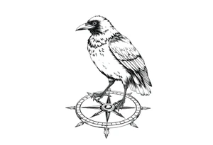 a raven stands on a compass. tattoo idea