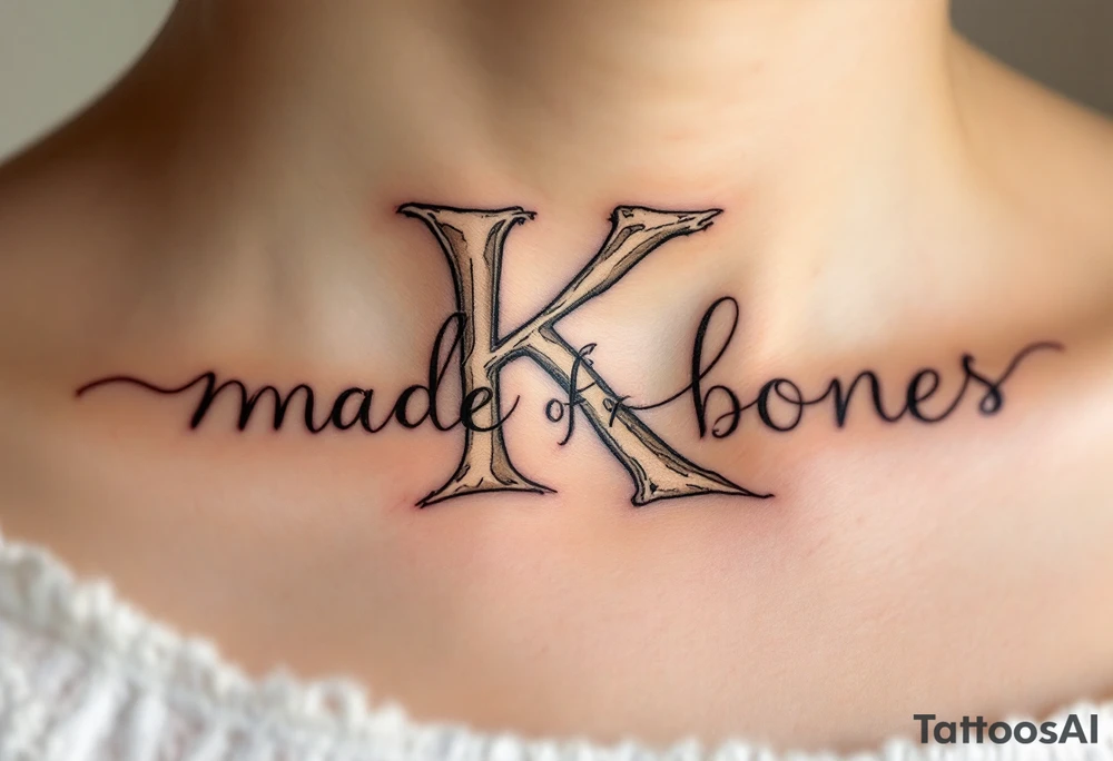 K made of bones, in aged ivory tones, slightly cracked and curved like ancient remains. tattoo idea