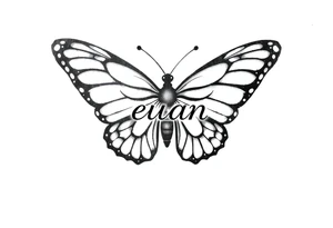 A butterfly with the name “euan” incorporated into it tattoo idea
