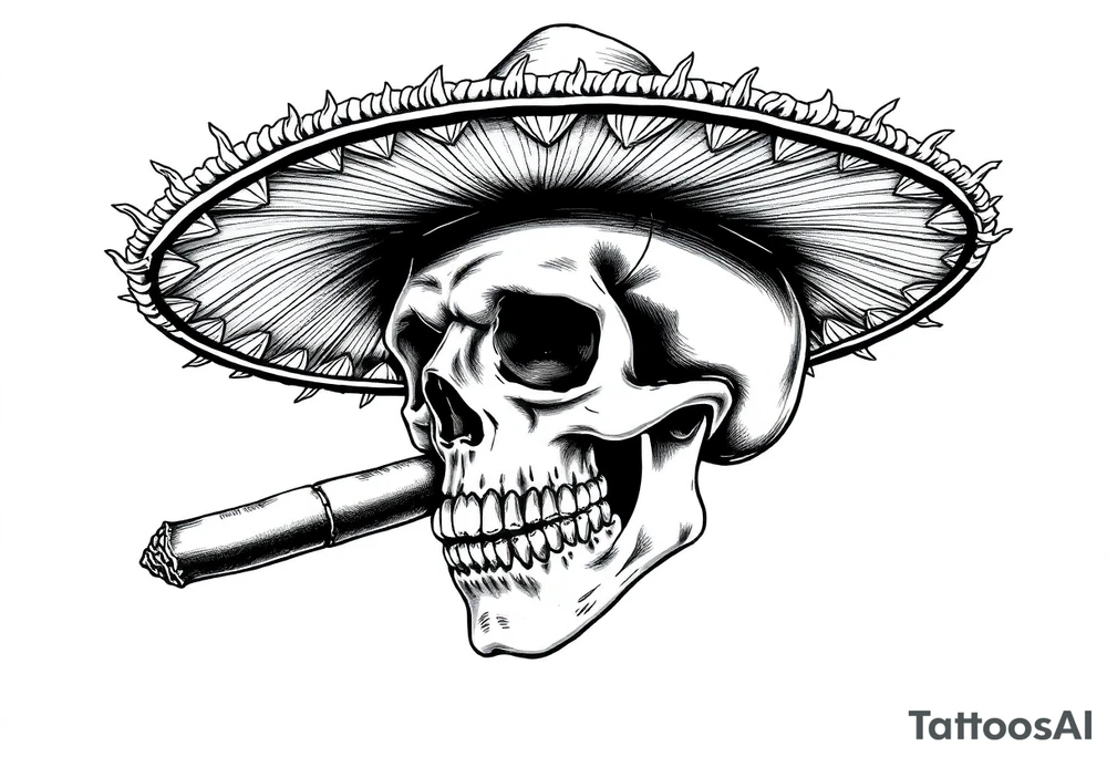 skull with sombrero, big cigar, tattoo idea