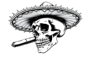 skull with sombrero, big cigar, tattoo idea