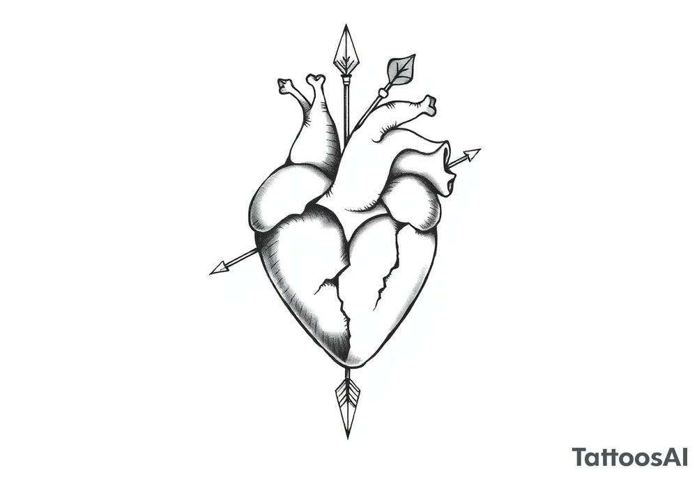 Detailed heart with an arrow inside tattoo idea