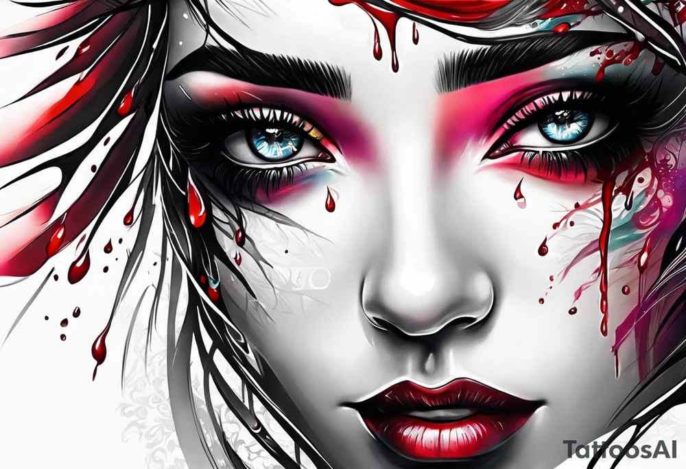 Bleeding tears flow from eye tattoo design nope eyebrow tattoo idea