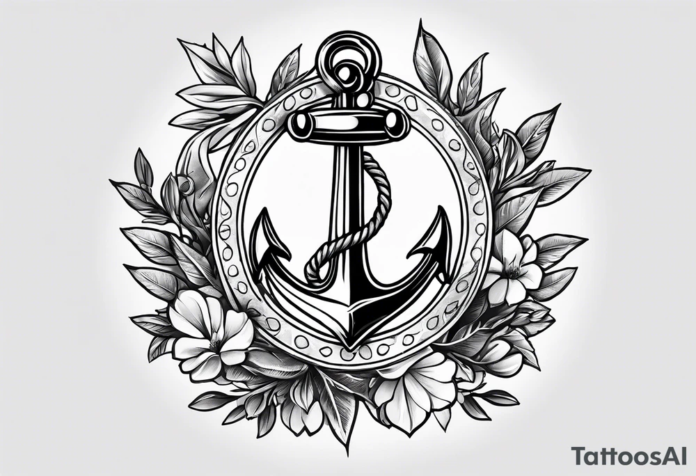 A selucid style anchor tattoo with a compass and a Julius caesar olive branch wreathe tattoo idea