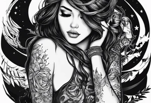 a girl listening to music along a dark road at night showing her shadow tattoo idea