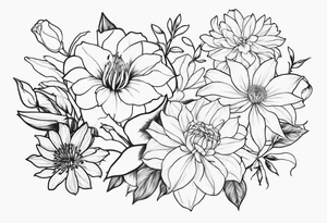 Lillies, roses, morning glories, chrysanthemums tattoo idea
