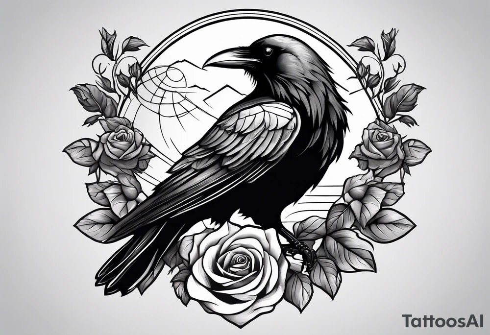 a raven holding a rose tattoo idea