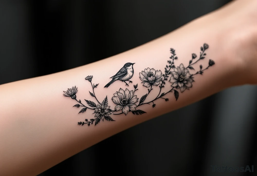 Wildflowers with bird tattoo idea