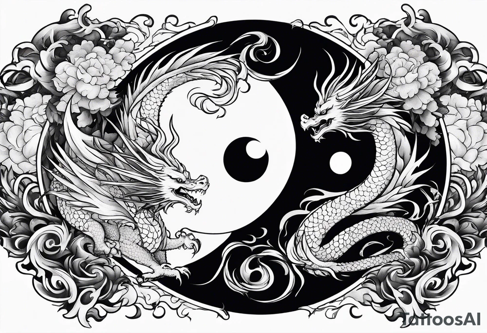 Dragon and phoenix fighting on a yin yang plate tattoo idea Dragon and phoenix fighting on a yin yang plate tattoo idea