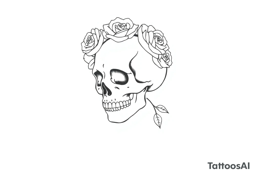 skull with crown of roses tattoo idea