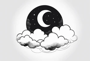 A moon partially hidden by fluffy clouds tattoo idea