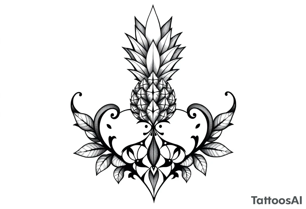 Bushy crown pineapple vagina, design to go over vagina , erotic vagina area design, anus to be at the bottom tattoo idea