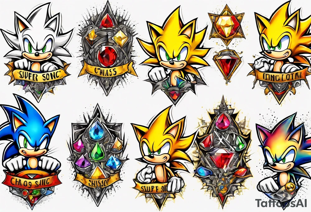 super sonic with chaos emeralds tattoo idea