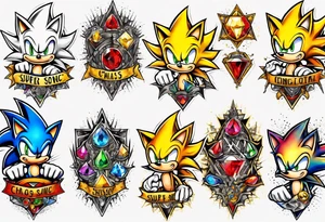 super sonic with chaos emeralds tattoo idea