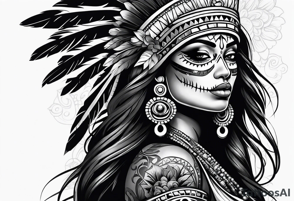 Aztec princess side profile day of the dead tattoo idea
