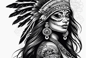 Aztec princess side profile day of the dead tattoo idea