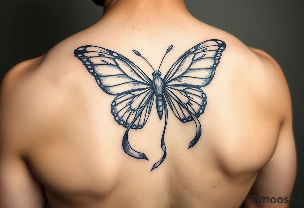ethereal butterfly with flowing silk HIV positive ribbons in moonlight tattoo idea