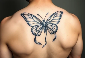 ethereal butterfly with flowing silk HIV positive ribbons in moonlight tattoo idea