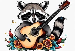 racoon playing guitar tattoo idea