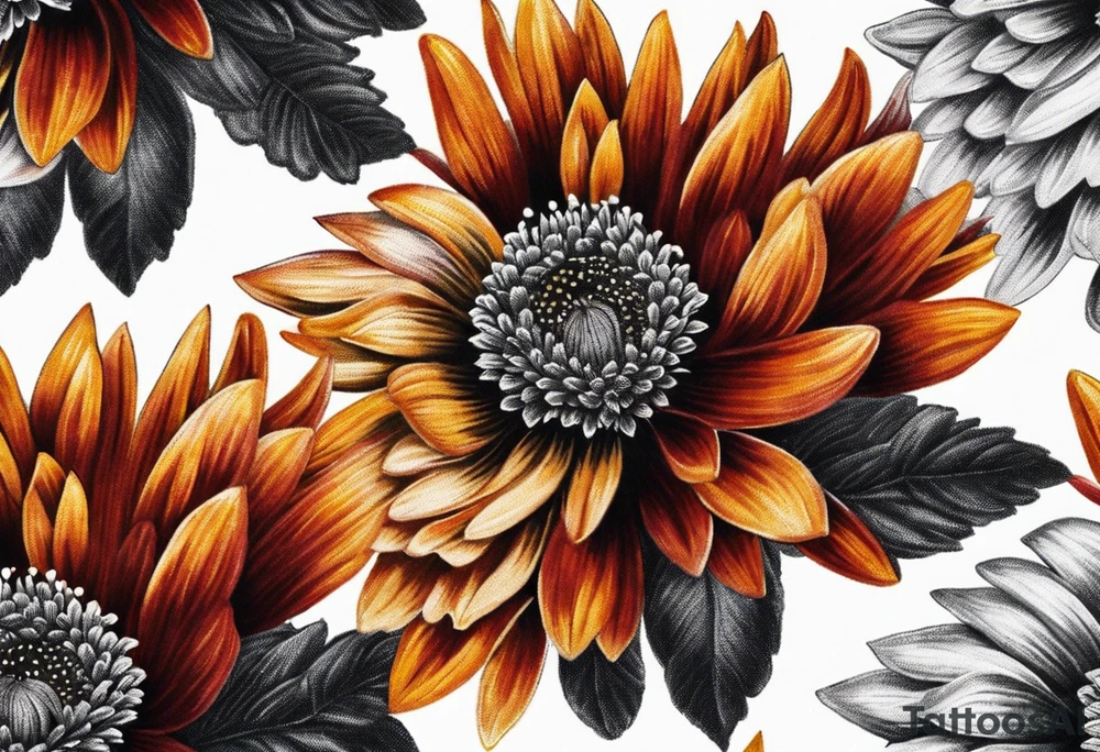 Powerful realistic Indian blanket flower tattoo idea