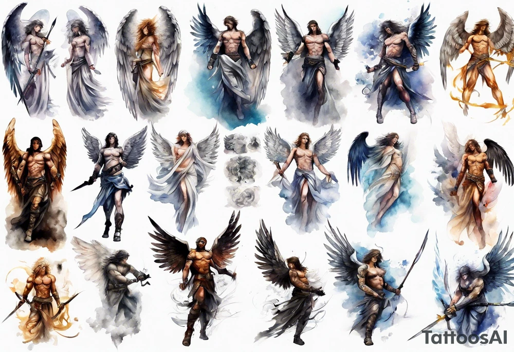 Full sleeve of a angel warrior tattoo idea