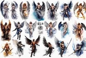 Full sleeve of a angel warrior tattoo idea