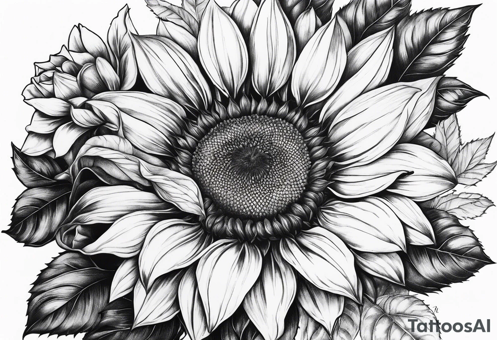 Sunflower, rose flower tattoo idea