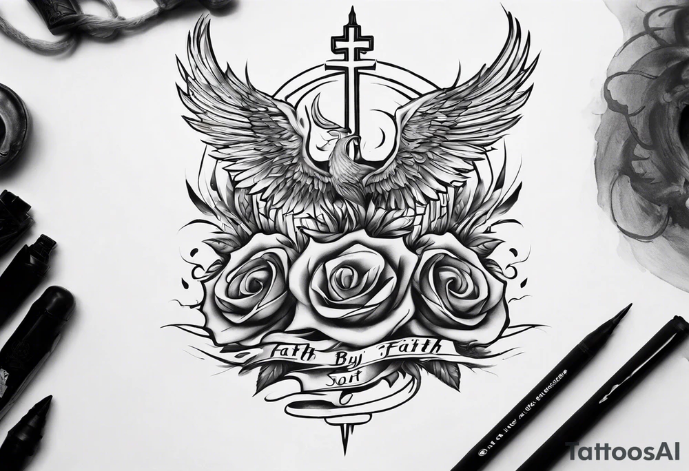 Horizontal inner bicep tattoo. “walk by faith, not by sight” modern tattoo tattoo idea