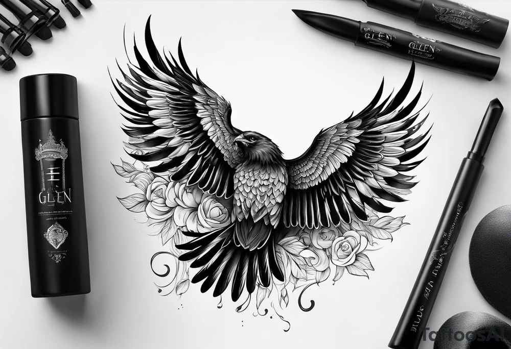 Wings with the word Glenn tattoo idea