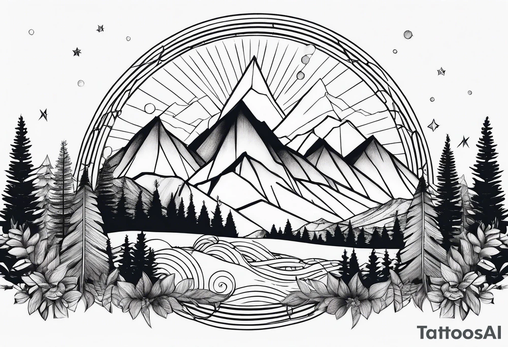 Whimsical mountains tattoo idea