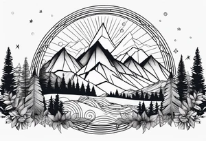 Whimsical mountains tattoo idea