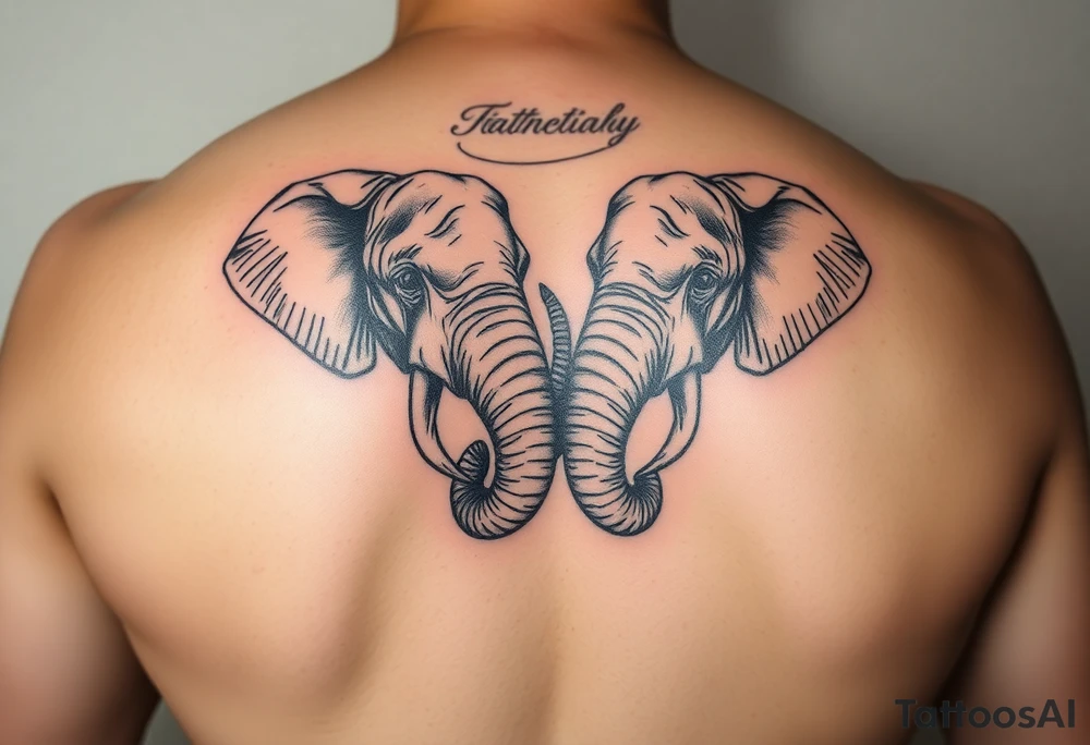 cople of elphant facing foward tangling their trunks tattoo idea