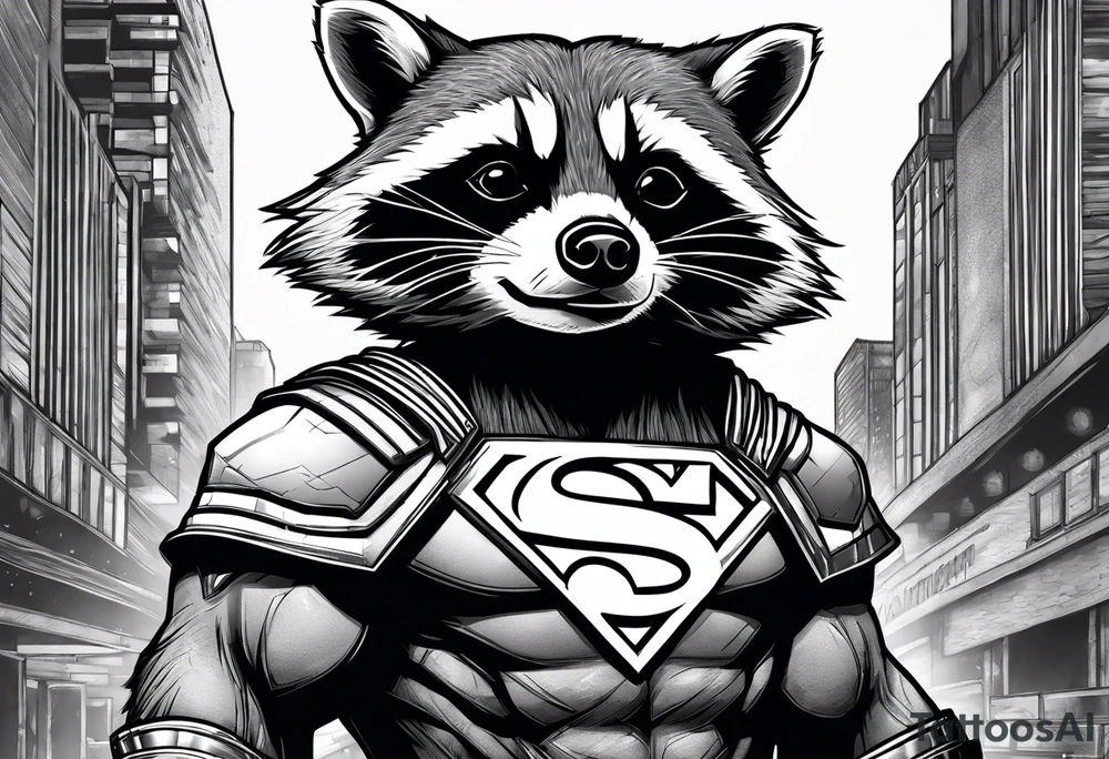 raccoon wearing a Superman t-shirt tattoo idea