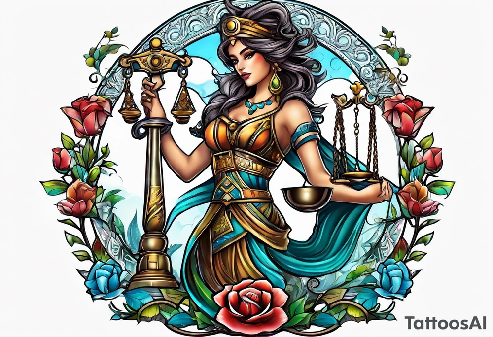 Themis with scales in hands tattoo idea