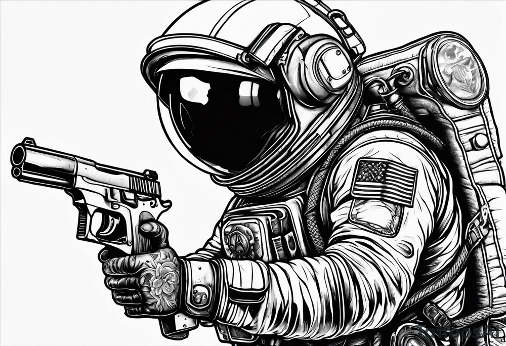 Astronaut Tries to Kill Himself with a Gun American Traditional tattoo idea
