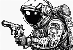 Astronaut Tries to Kill Himself with a Gun American Traditional tattoo idea