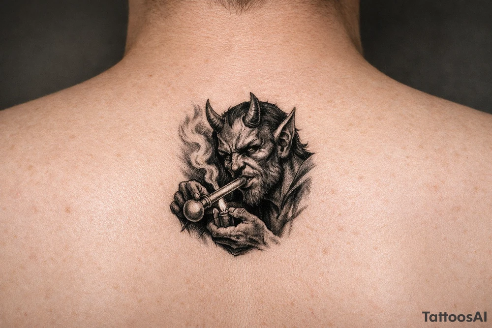 Devil smoking meth pipe tattoo idea