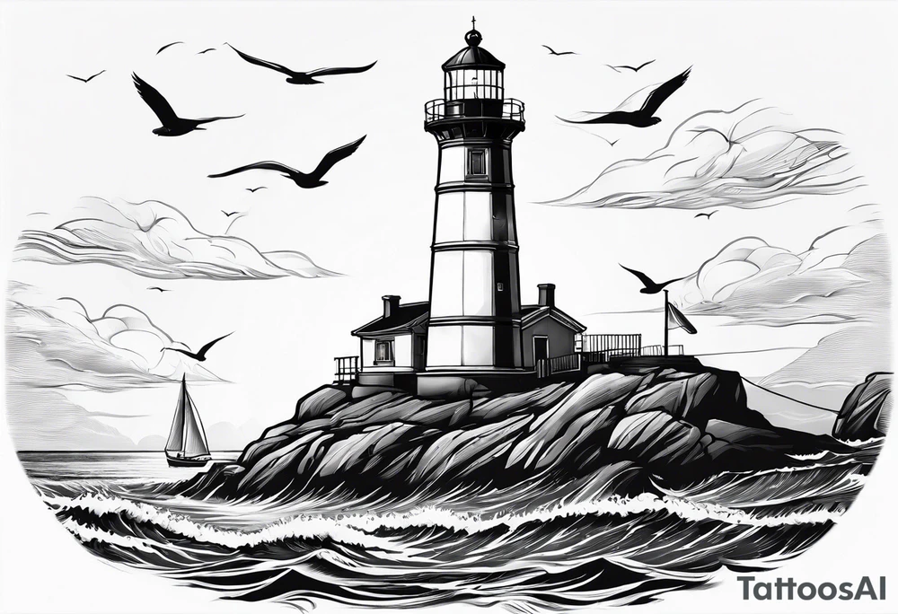 maritime lighthouse with 2 large sails attached. tattoo idea maritime lighthouse with 2 large sails attached. tattoo idea
