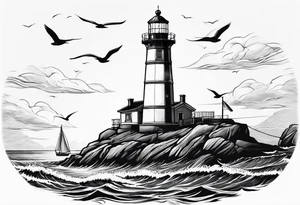 maritime lighthouse with 2 large sails attached. tattoo idea