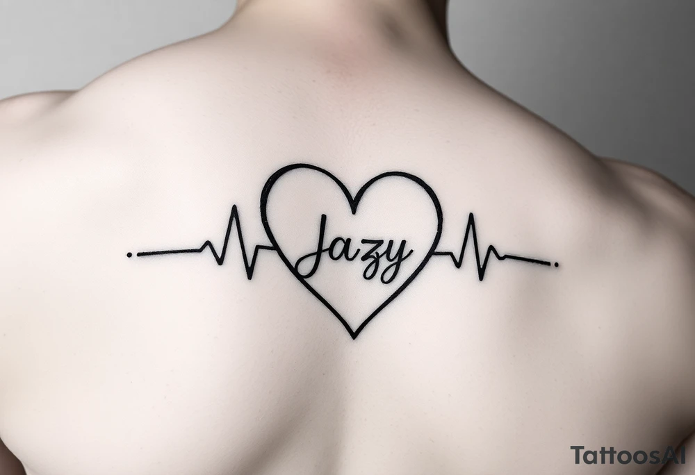 upper arm tattoo -faded heart beat outline for a deceased best friend with the name Jazy incorporated tattoo idea