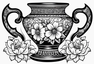 Traditional vase with patterns and flowers tattoo idea