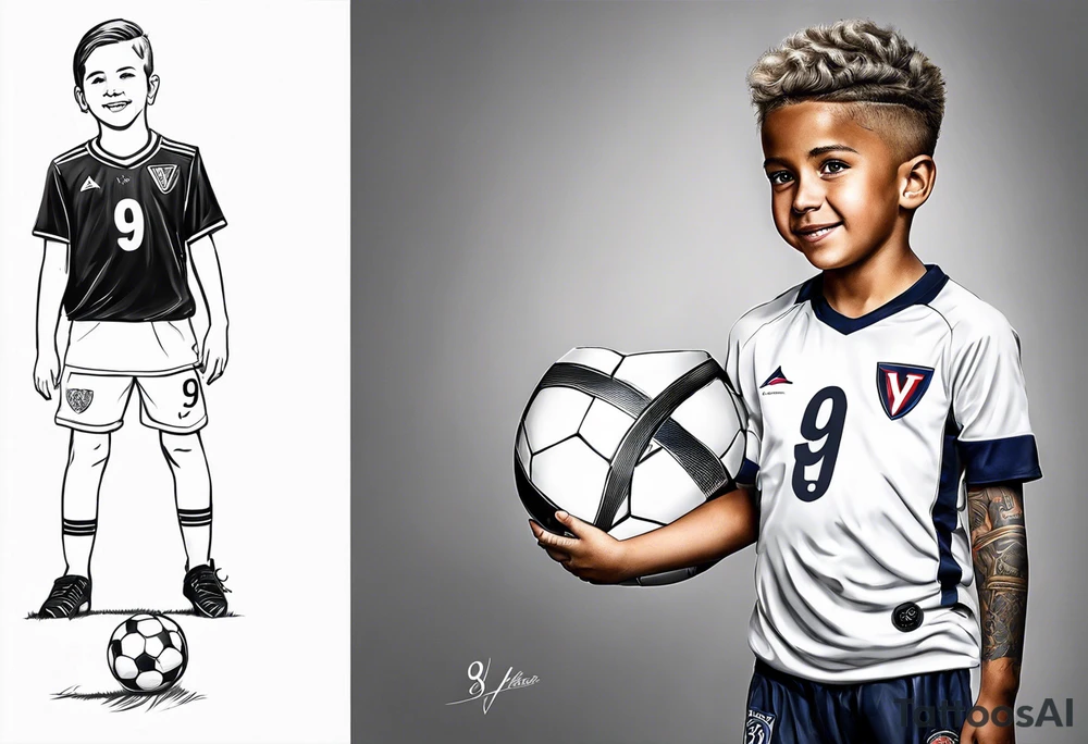 Young soccer kid with Virginia and 92 number for the year I was born tattoo idea
